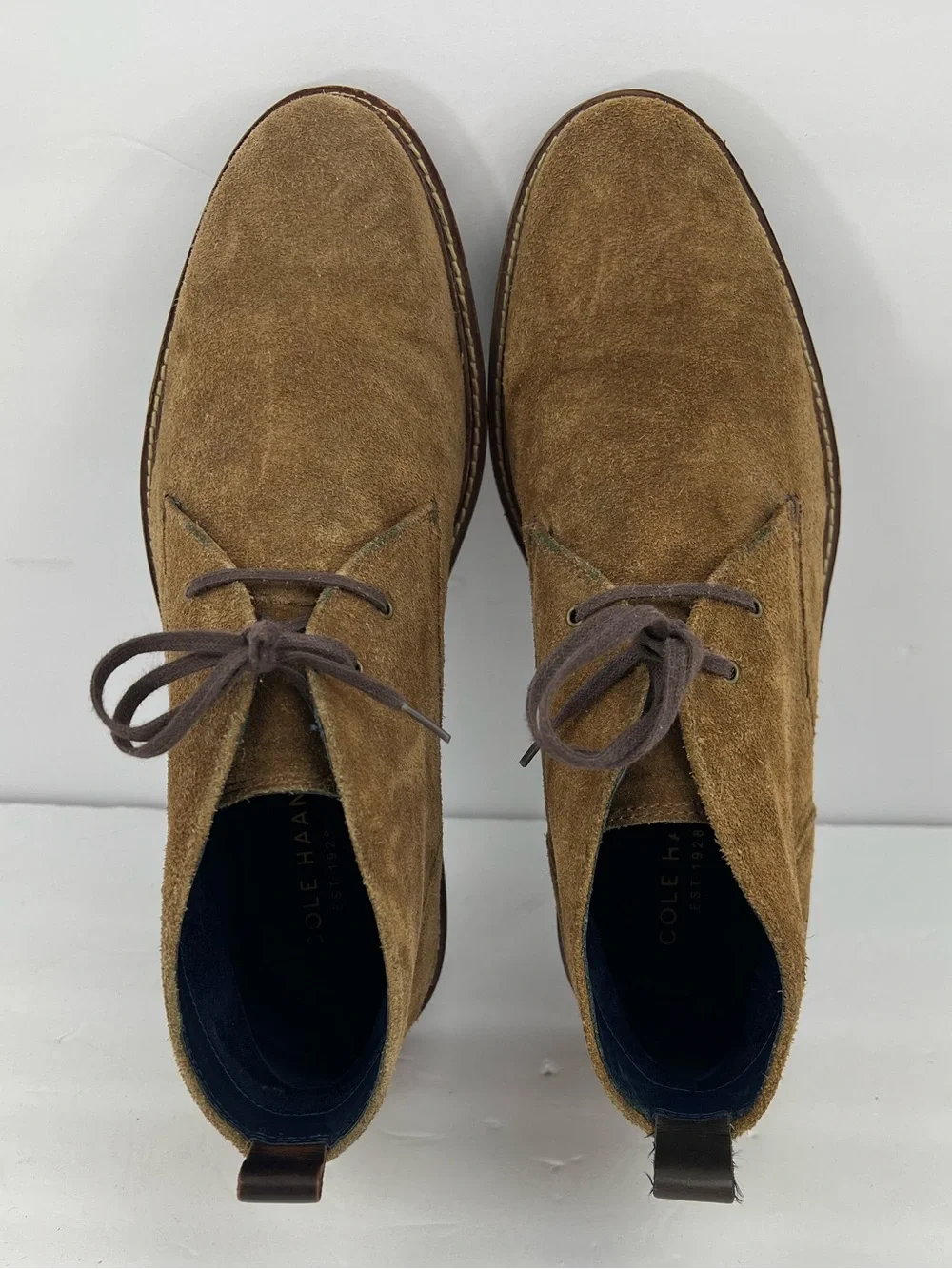 COLE HAAN ADAMS GRAND SUEDE CHUKKA BOOTS, CAMEL COLOR, SIZE 11M